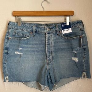 NWT, Old Navy High Rise OG Straight Distressed Button Fly Denim Shorts, Size 14